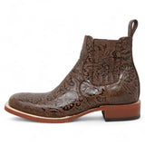 Botines de Cuero Cincelado Punta Cuadrada Color Cafe Hombre - Tanner Mark Boots - Tanner Mark Boots