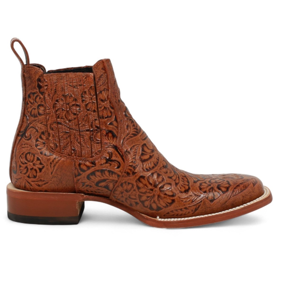 Botines de Cuero Cincelado Punta Cuadrada Color Cognac Hombre - Tanner Mark Boots - Tanner Mark Boots