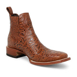 Botines de Cuero Cincelado Punta Cuadrada Color Cognac Hombre - Tanner Mark Boots - Tanner Mark Boots