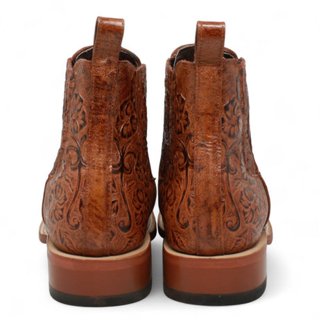 Botines de Cuero Cincelado Punta Cuadrada Color Cognac Hombre - Tanner Mark Boots - Tanner Mark Boots