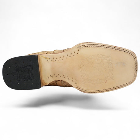 Botines de Cuero Pirarucu Grabado Punta Cuadrada Color Arena Hombre - Tanner Mark Boots - Tanner Mark Boots