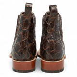 Botines de Cuero Pirarucu Grabado Punta Cuadrada Color Cafe Hombre - Tanner Mark Boots - Tanner Mark Boots