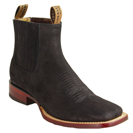 Botines de Gamuza Punta Cuadrada Ancha Color Negro - Los Altos Boots - Los Altos Boots
