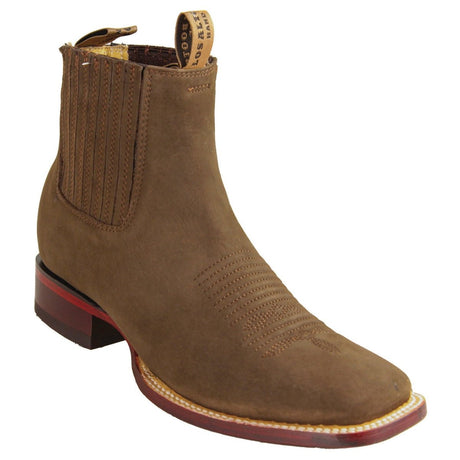 Botines de Gamuza Punta Cuadrada Ancha Color Tabaco - Los Altos Boots - Los Altos Boots