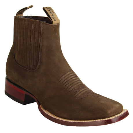 Botines de Gamuza Punta Cuadrada Ancha Color Tabaco - Los Altos Boots - Los Altos Boots