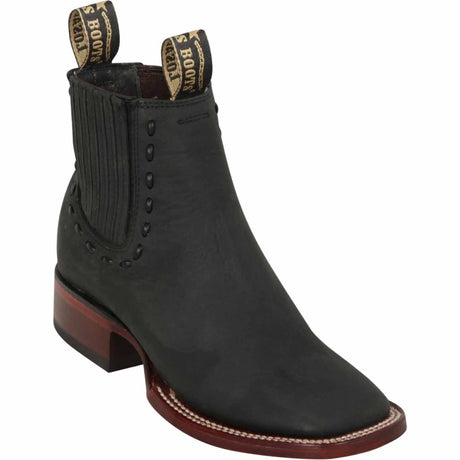 Suede Wide Square Toe Ankle Boots for Women Black Color - Los Altos Boots - Side View