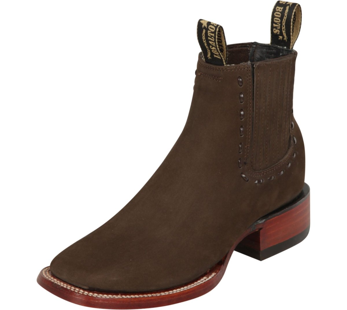 Botines de Gamuza Punta Cuadrada Ancha Para Dama Color Tabaco - Los Altos Boots - Los Altos Boots