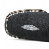 Botines de Mantaraya Grabada con Punta Cuadrada Color Negro - Quincy Boots