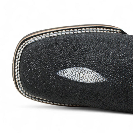 Botines de Mantaraya Grabada con Punta Cuadrada Color Negro - Quincy Boots