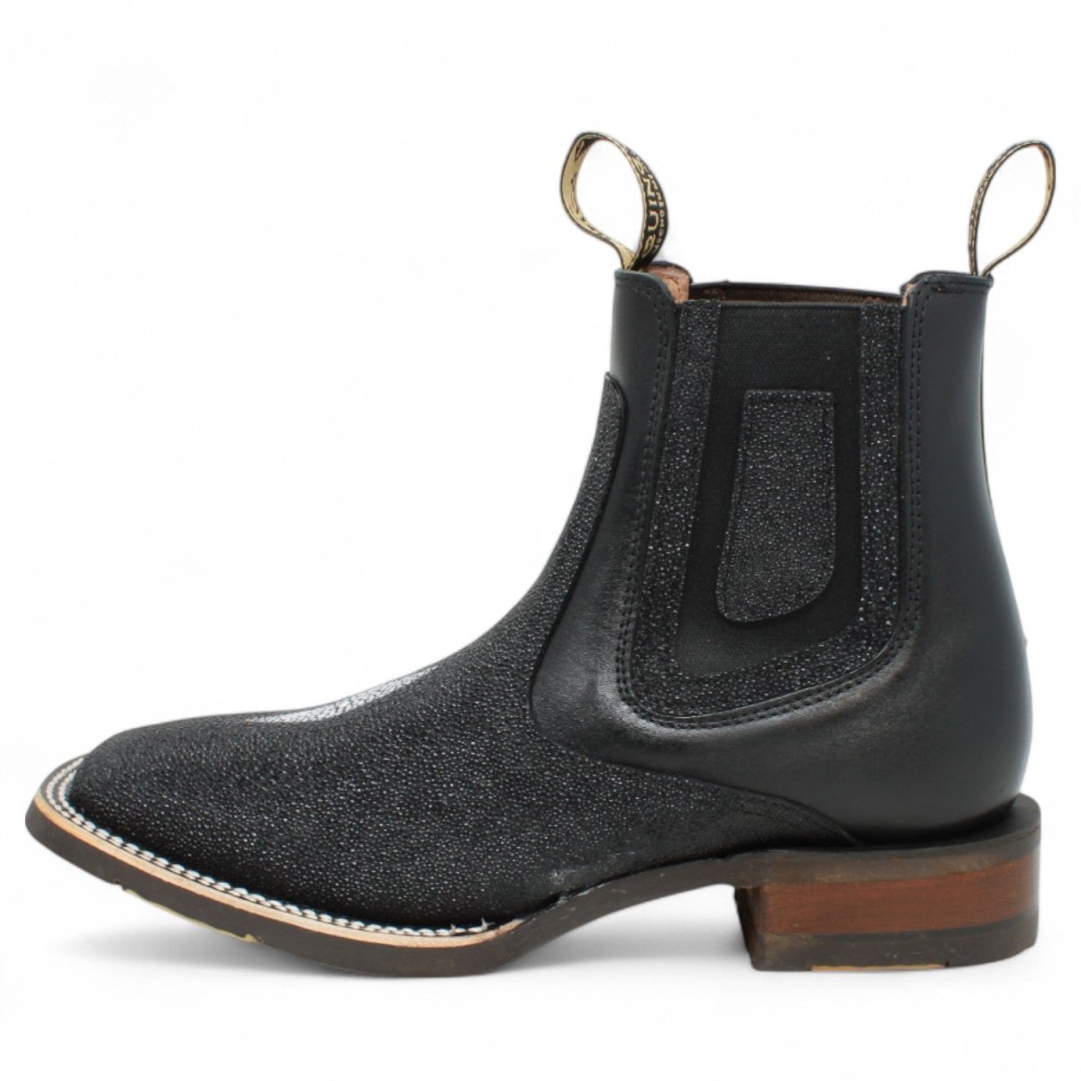 Botines de Mantaraya Grabada con Punta Cuadrada Color Negro - Quincy Boots