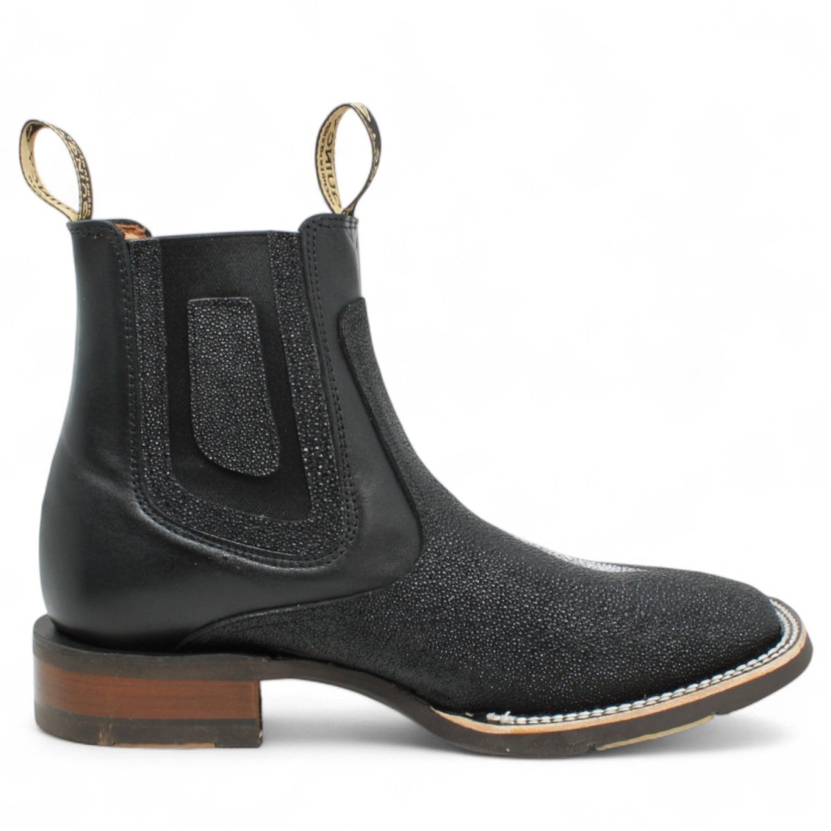 Botines de Mantaraya Grabada con Punta Cuadrada Color Negro - Quincy Boots