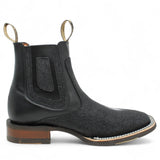 Botines de Mantaraya Grabada con Punta Cuadrada Color Negro - Quincy Boots