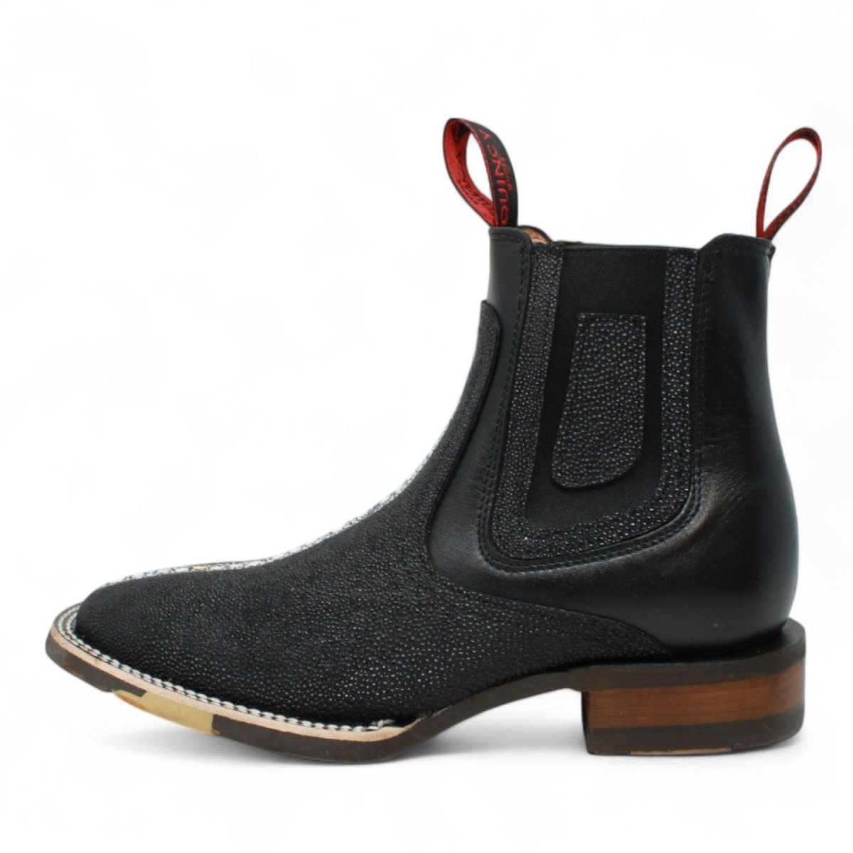 Botines de Mantaraya Perla Completa Grabado con Punta Cuadrada Color Negro - Quincy - Quincy Boots