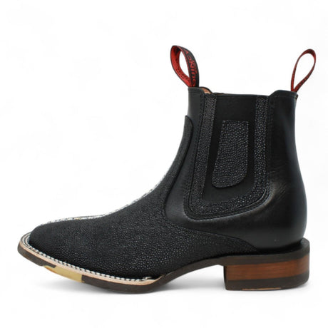 Botines de Mantaraya Perla Completa Grabado con Punta Cuadrada Color Negro - Quincy - Quincy Boots