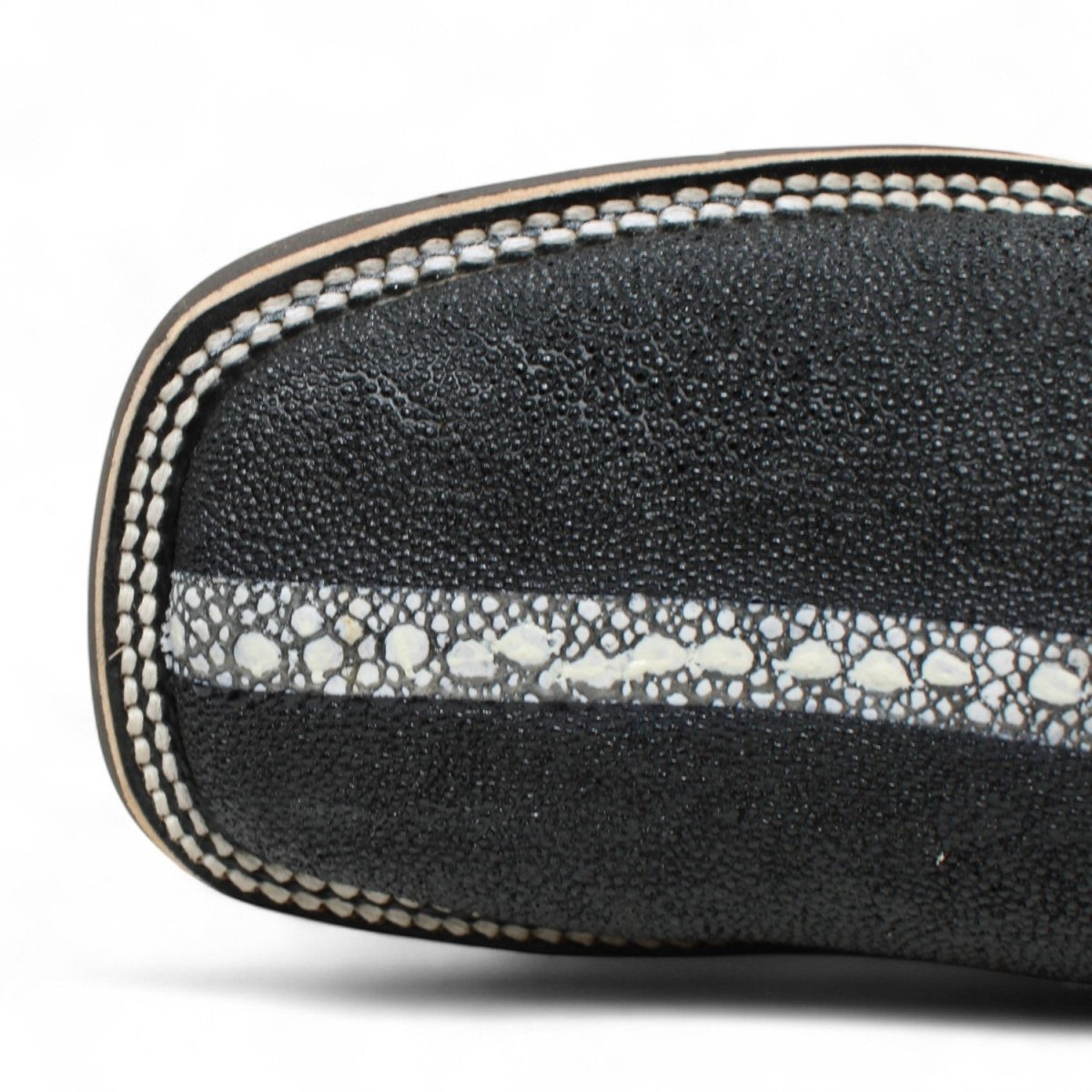 Botines de Mantaraya Perla Completa Grabado con Punta Cuadrada Color Negro - Quincy - Quincy Boots