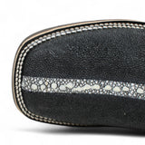 Botines de Mantaraya Perla Completa Grabado con Punta Cuadrada Color Negro - Quincy - Quincy Boots