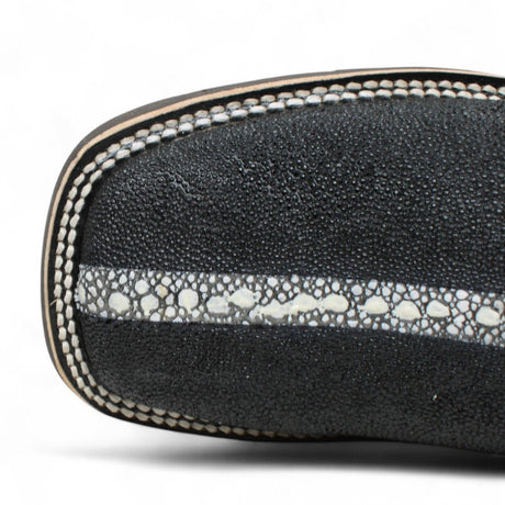 Botines de Mantaraya Perla Completa Grabado con Punta Cuadrada Color Negro - Quincy - Quincy Boots