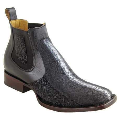 Botines de Mantarraya Original Perla Completa Punta Cuadrada Ancha Color Negro - Los Altos Boots - Los Altos Boots