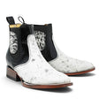 Rodeo Imports Men´s Genuine Hair-on Cowhide Wide Square Toe Ankle Boots - White & Black - Pair Side View