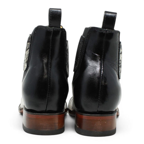 Rodeo Imports Men´s Genuine Hair-on Cowhide Wide Square Toe Ankle Boots - White & Black - Pair Back View