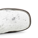Rodeo Imports Men´s Genuine Hair-on Cowhide Wide Square Toe Ankle Boots - White & Black - Toe View