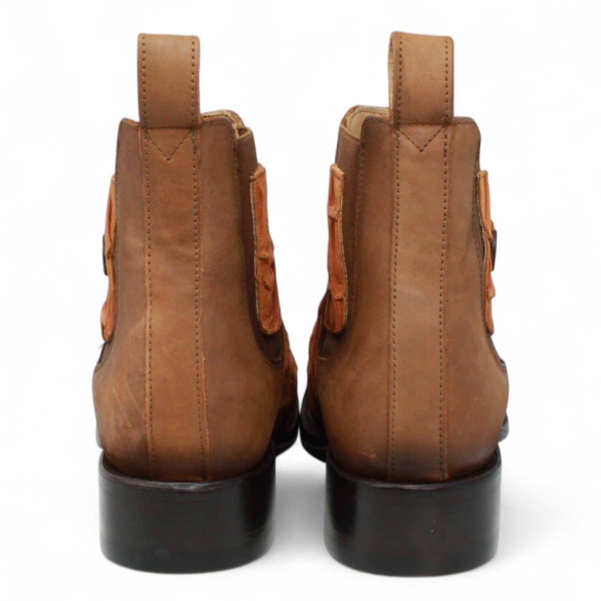 Botines de Piel Grabado Pez Pirarucu Punta Cuadrada Color Miel - Hooch Boots - Hooch