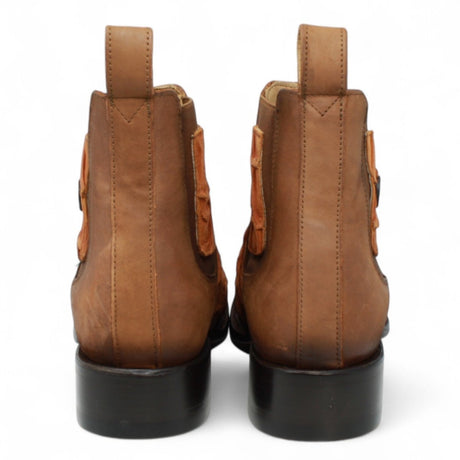 Botines de Piel Grabado Pez Pirarucu Punta Cuadrada Color Miel - Hooch Boots - Hooch