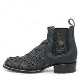 Botines de Piel Grabado Pez Pirarucu Punta Cuadrada Color Negro - Hooch Boots - Hooch