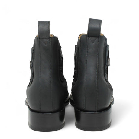 Botines de Piel Grabado Pez Pirarucu Punta Cuadrada Color Negro - Hooch Boots - Hooch