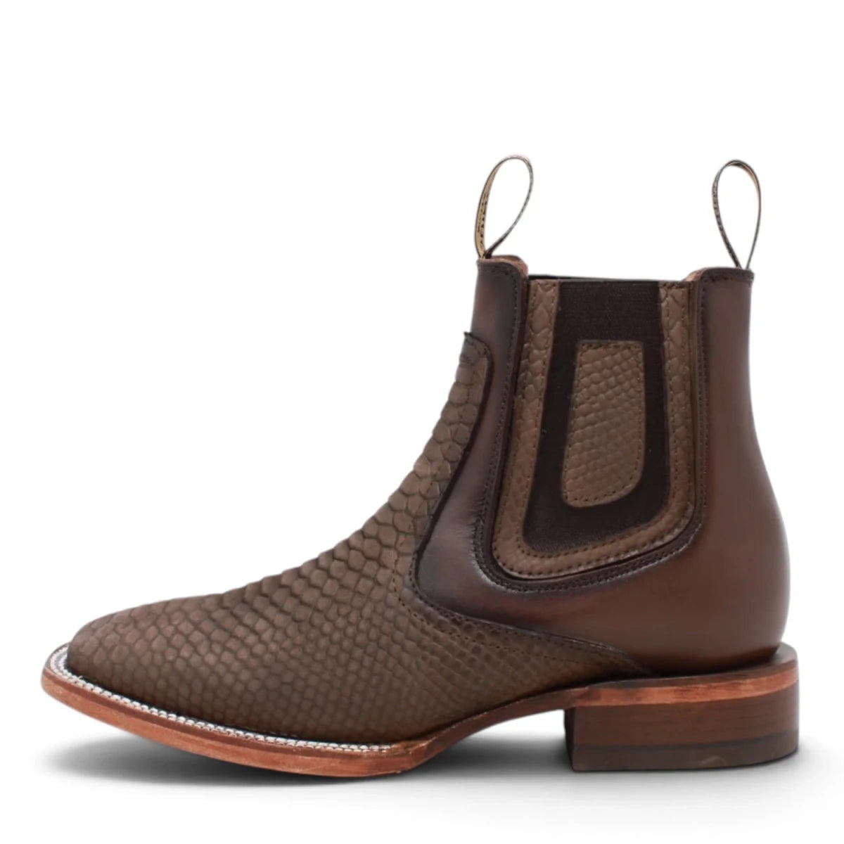 Botines de Piton Grabado Punta Cuadrada Color Chocolate Q82B5794 - Quincy Boots