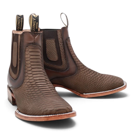 Botines de Piton Grabado Punta Cuadrada Color Chocolate Q82B5794 - Quincy Boots
