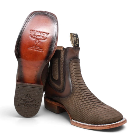 Botines de Piton Grabado Punta Cuadrada Color Chocolate Q82B5794 - Quincy Boots