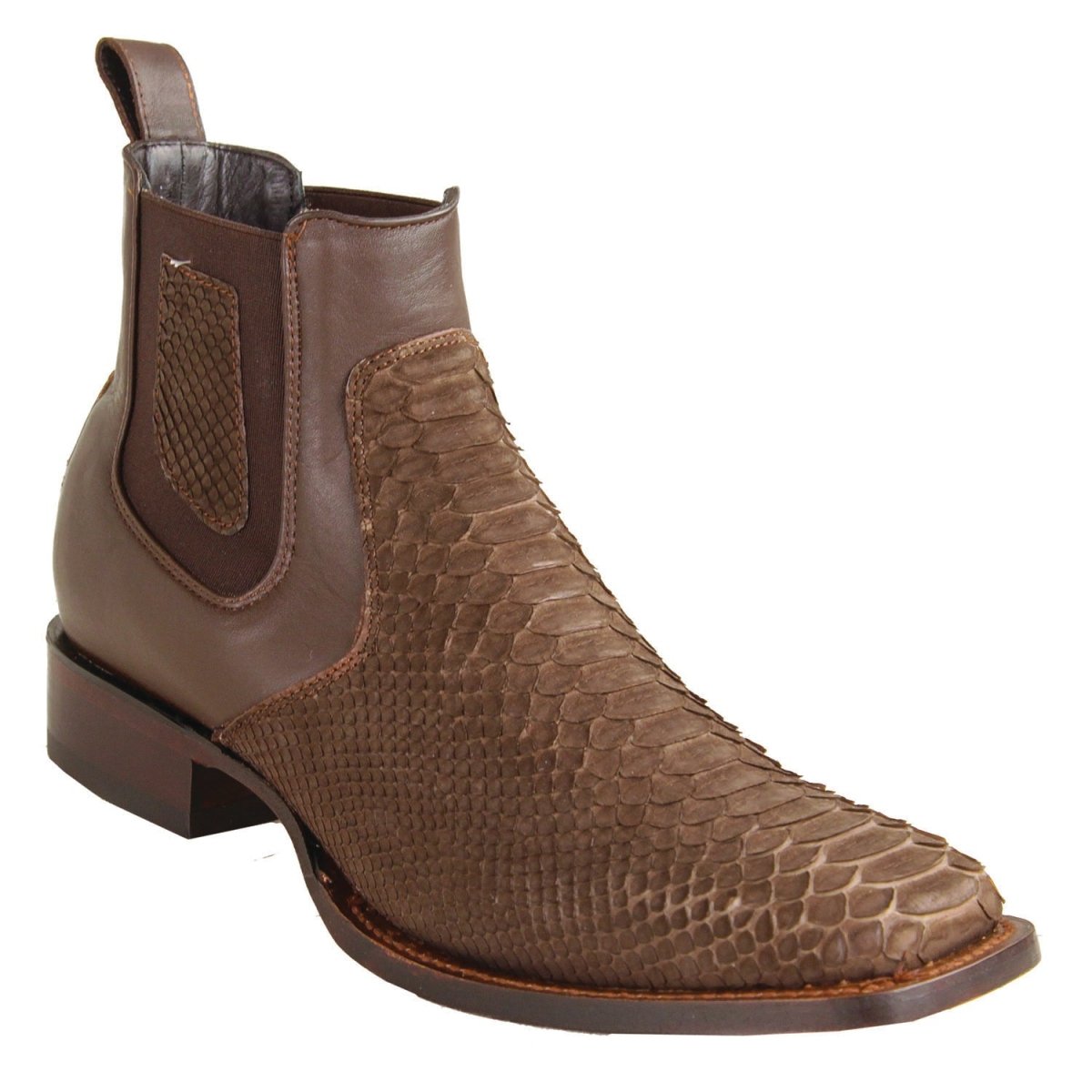 Botines de Piton Original Punta Cuadrada Ancha Color Cafe Gamuza - Los Altos Boots - Los Altos Boots