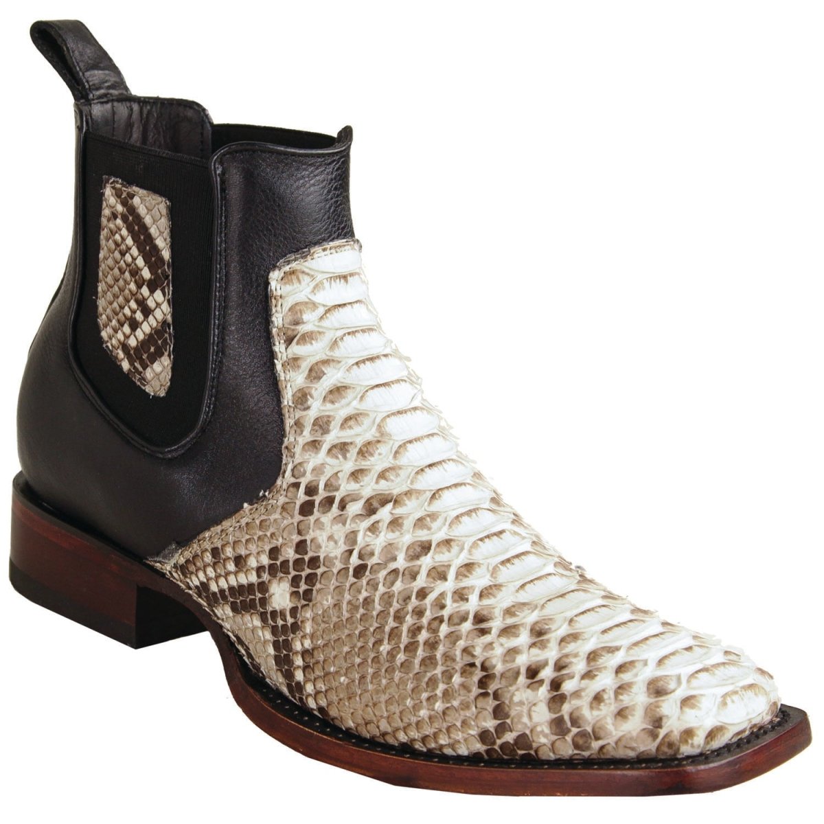 Botines de Piton Original Punta Cuadrada Ancha Color Natural - Los Altos Boots - Los Altos Boots