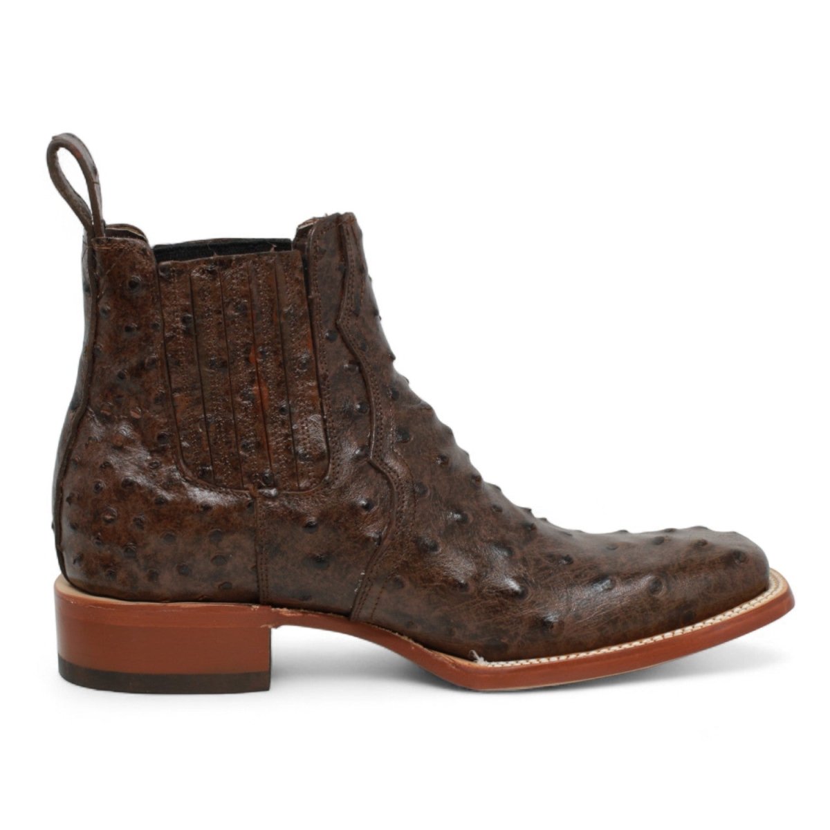 Botines Hombre de Cuero Grabado Avestruz Punta Cuadrada Color Cafe - Tanner Mark Boots - Tanner Mark Boots