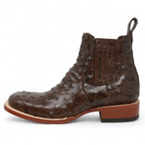 Botines Hombre de Cuero Grabado Avestruz Punta Cuadrada Color Cafe - Tanner Mark Boots - Tanner Mark Boots