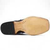 Botines Hombre de Cuero Grabado Avestruz Punta Cuadrada Color Negro - Tanner Mark Boots - Tanner Mark Boots