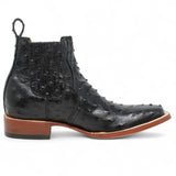Botines Hombre de Cuero Grabado Avestruz Punta Cuadrada Color Negro - Tanner Mark Boots - Tanner Mark Boots