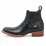 Botines Hombre de Cuero Grabado Avestruz Punta Cuadrada Color Negro - Tanner Mark Boots - Tanner Mark Boots