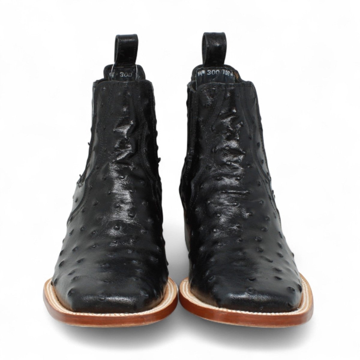 Botines Hombre de Cuero Grabado Avestruz Punta Cuadrada Color Negro - Tanner Mark Boots - Tanner Mark Boots