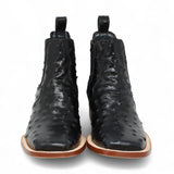 Botines Hombre de Cuero Grabado Avestruz Punta Cuadrada Color Negro - Tanner Mark Boots - Tanner Mark Boots