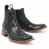 Botines Hombre de Cuero Grabado Avestruz Punta Cuadrada Color Negro - Tanner Mark Boots - Tanner Mark Boots