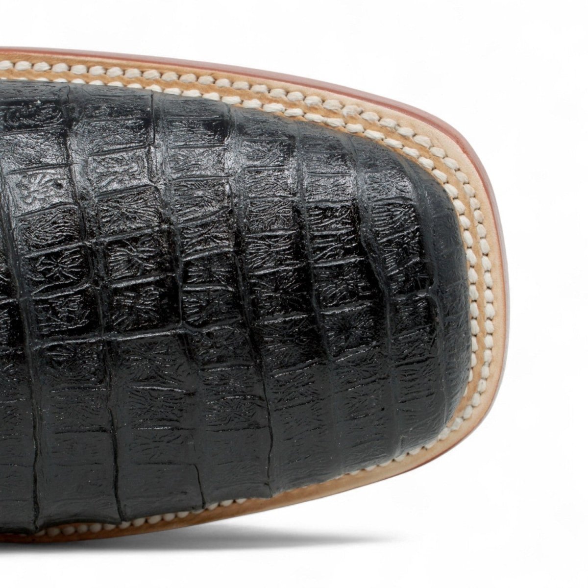 Botines Hombre de Cuero Grabado Caiman Panza Punta Cuadrada Color Black - Tanner Mark Boots - Tanner Mark Boots