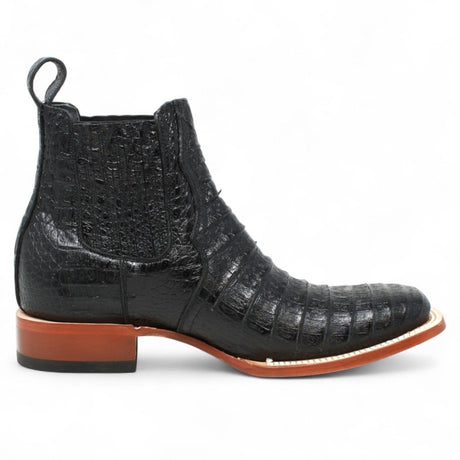 Botines Hombre de Cuero Grabado Caiman Panza Punta Cuadrada Color Black - Tanner Mark Boots - Tanner Mark Boots