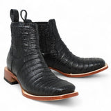 Botines Hombre de Cuero Grabado Caiman Panza Punta Cuadrada Color Black - Tanner Mark Boots - Tanner Mark Boots