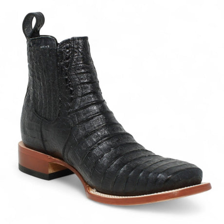 Botines Hombre de Cuero Grabado Caiman Panza Punta Cuadrada Color Black - Tanner Mark Boots - Tanner Mark Boots
