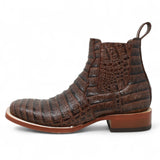 Botines Hombre de Cuero Grabado Caiman Panza Punta Cuadrada Color Brown - Tanner Mark Boots - Tanner Mark Boots