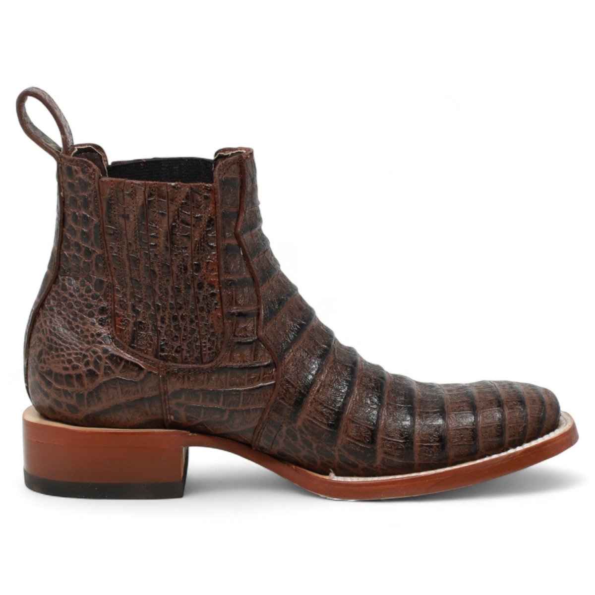 Botines Hombre de Cuero Grabado Caiman Panza Punta Cuadrada Color Brown - Tanner Mark Boots - Tanner Mark Boots