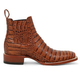 Botines Hombre de Cuero Grabado Caiman Panza Punta Cuadrada Color Cognac - Tanner Mark Boots - Tanner Mark Boots