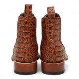 Botines Hombre de Cuero Grabado Caiman Panza Punta Cuadrada Color Cognac - Tanner Mark Boots - Tanner Mark Boots